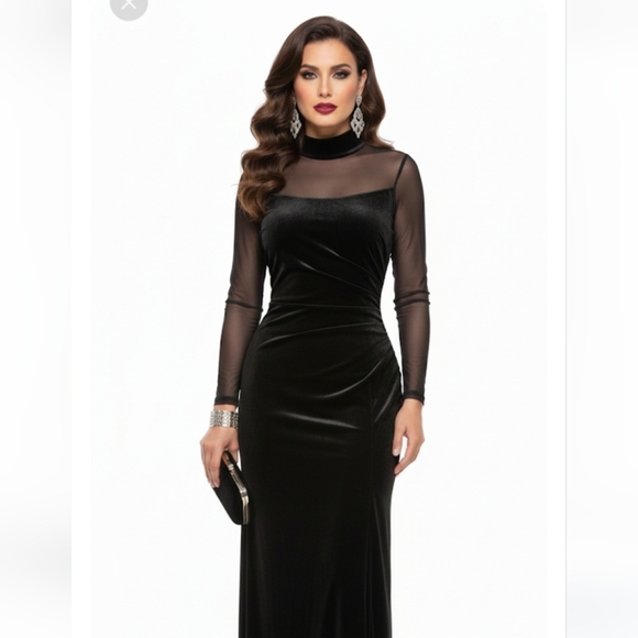 Eliza J Dresses & Skirts - Nwot Eliza J Black Ruched Long Sleeve Cocktail Gown
